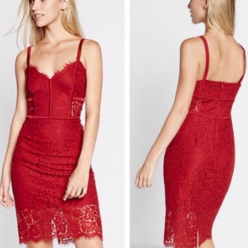Express Red Bodycon Lace Dress